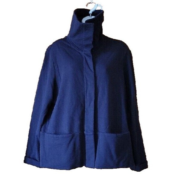 Lands' End Sweatshirt Jacket Navy L Button Front 14-16 Solid Casual Pockets - Picture 2 of 11